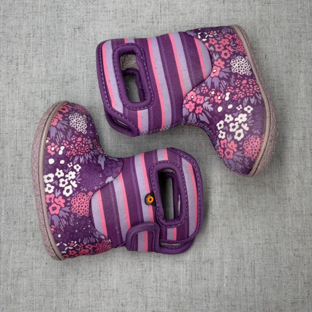 Bogs Baby Boots Purple Pink Floral‎ Print Waterproof Insulated Baby Size 4